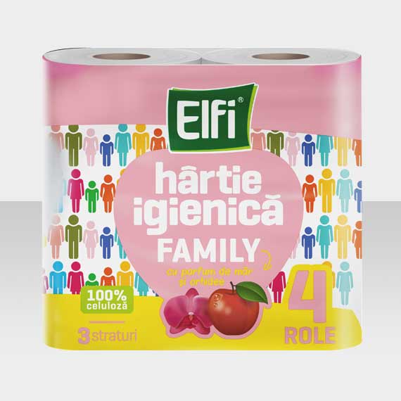 ELFI FAMILY - Hârtie igienică măr și orhidee 4 role